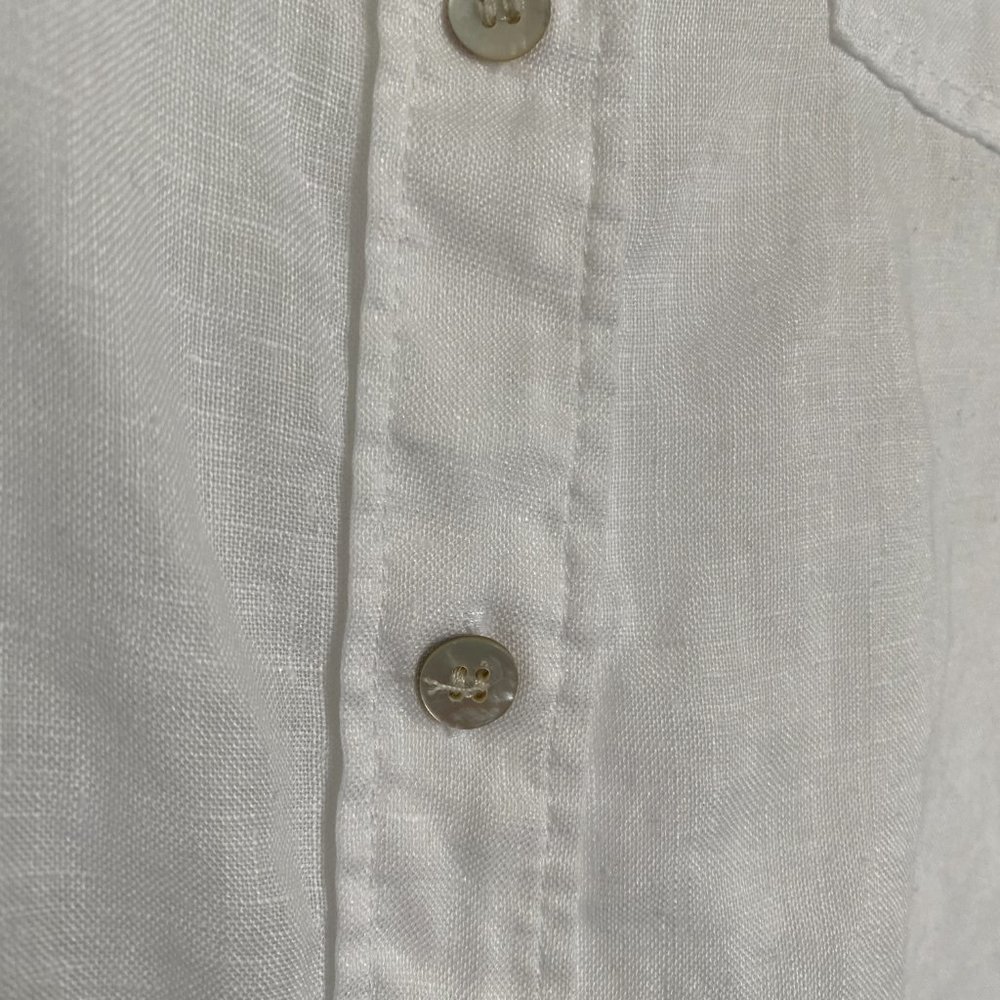 AS NEW WHITE LINEN LONG SLEEVED SHIRT - SIZE 14 - HIGH LOW HEM - Picture 3 of 5